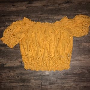 Yellow/orange eyelet crop top